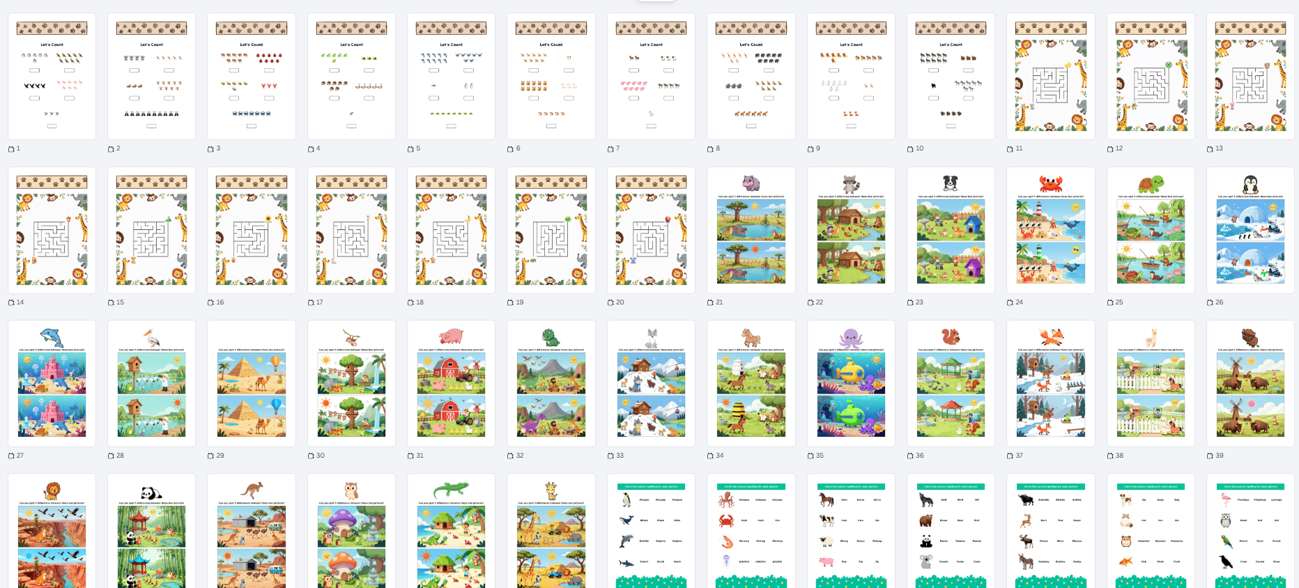 82 Page Kids Activity Book Animal Theme